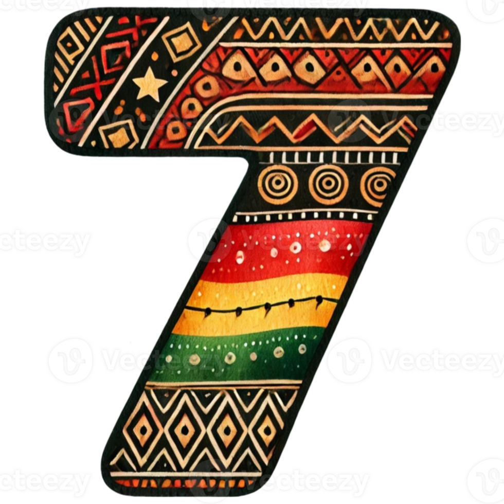 The number seven is painted in a colorful pattern png