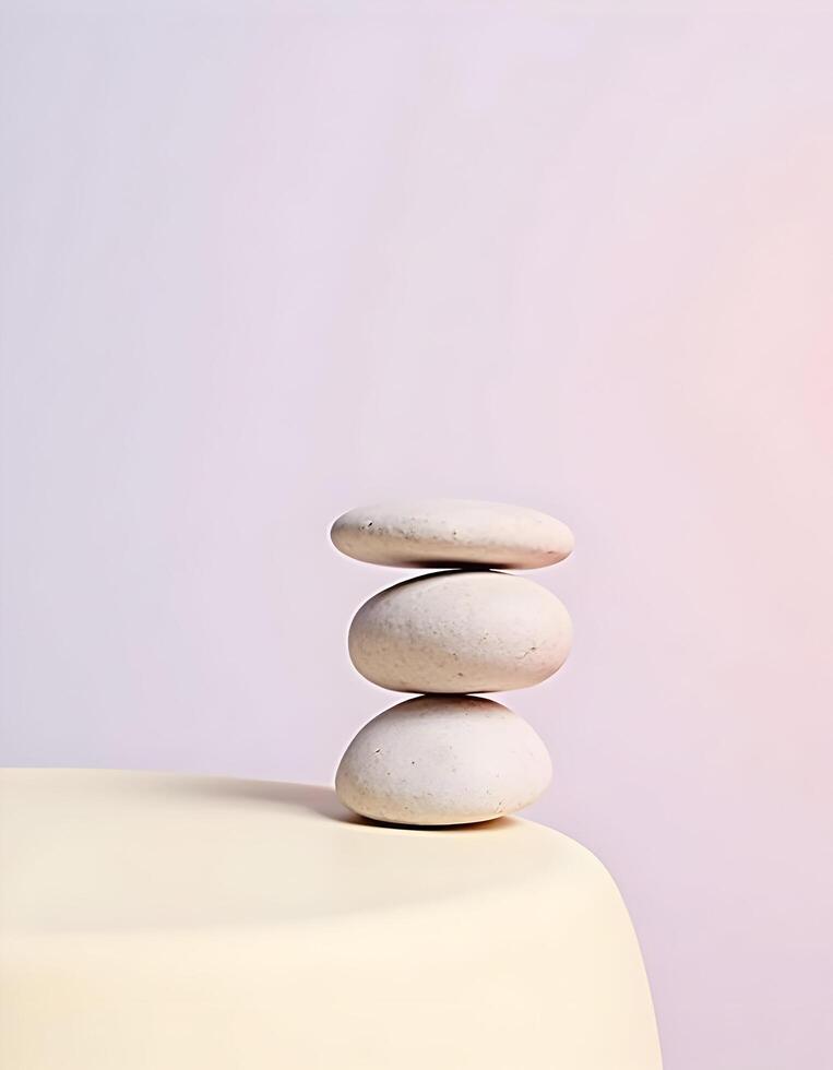 stack of white zen stones on a pink background. Zen concept photo