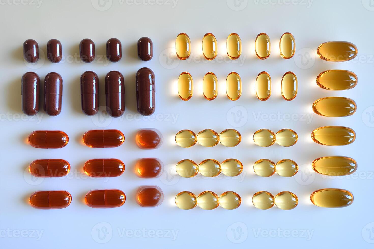 A close-up view of omega-3 and vitamin D capsules, highlighting their rich golden color. These supplements are essential for promoting overall health, supporting heart and bone function photo