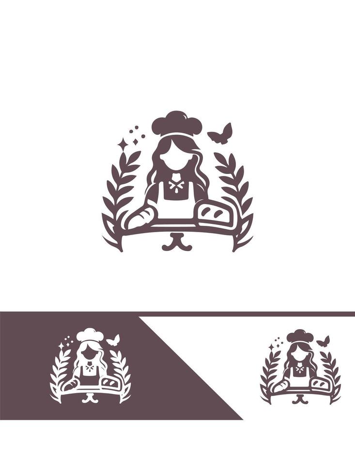 Buttercream Dreams Bakery Girl Logo Design vector