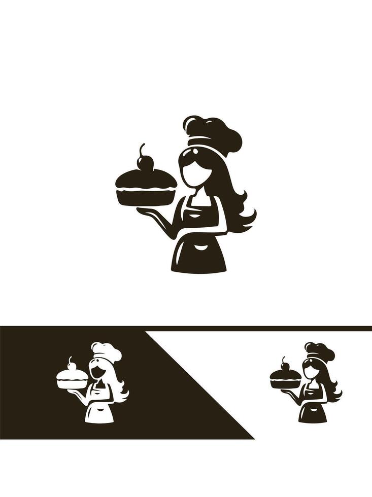 The Pink Oven Bakery Girl Logo Design vector