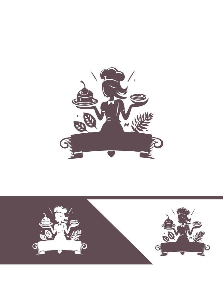 Whisk And Whimsy Bakery Girl Logo Design vector