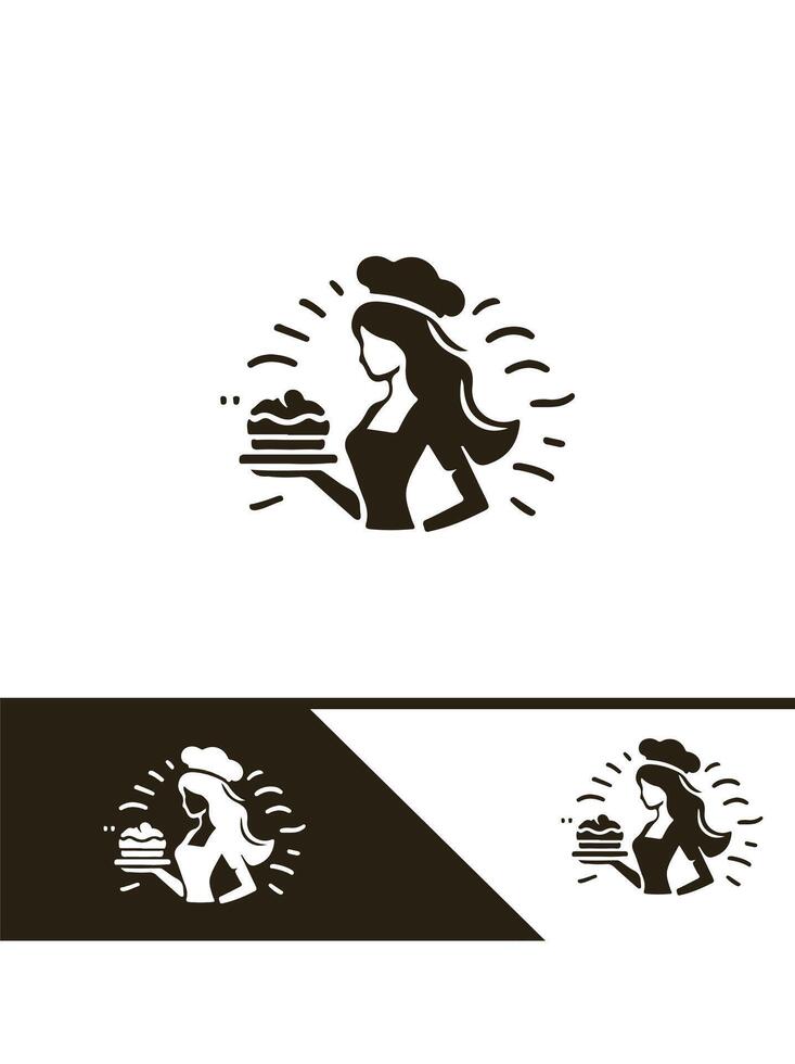 Pink Ribbon Bakery Girl Logo vector