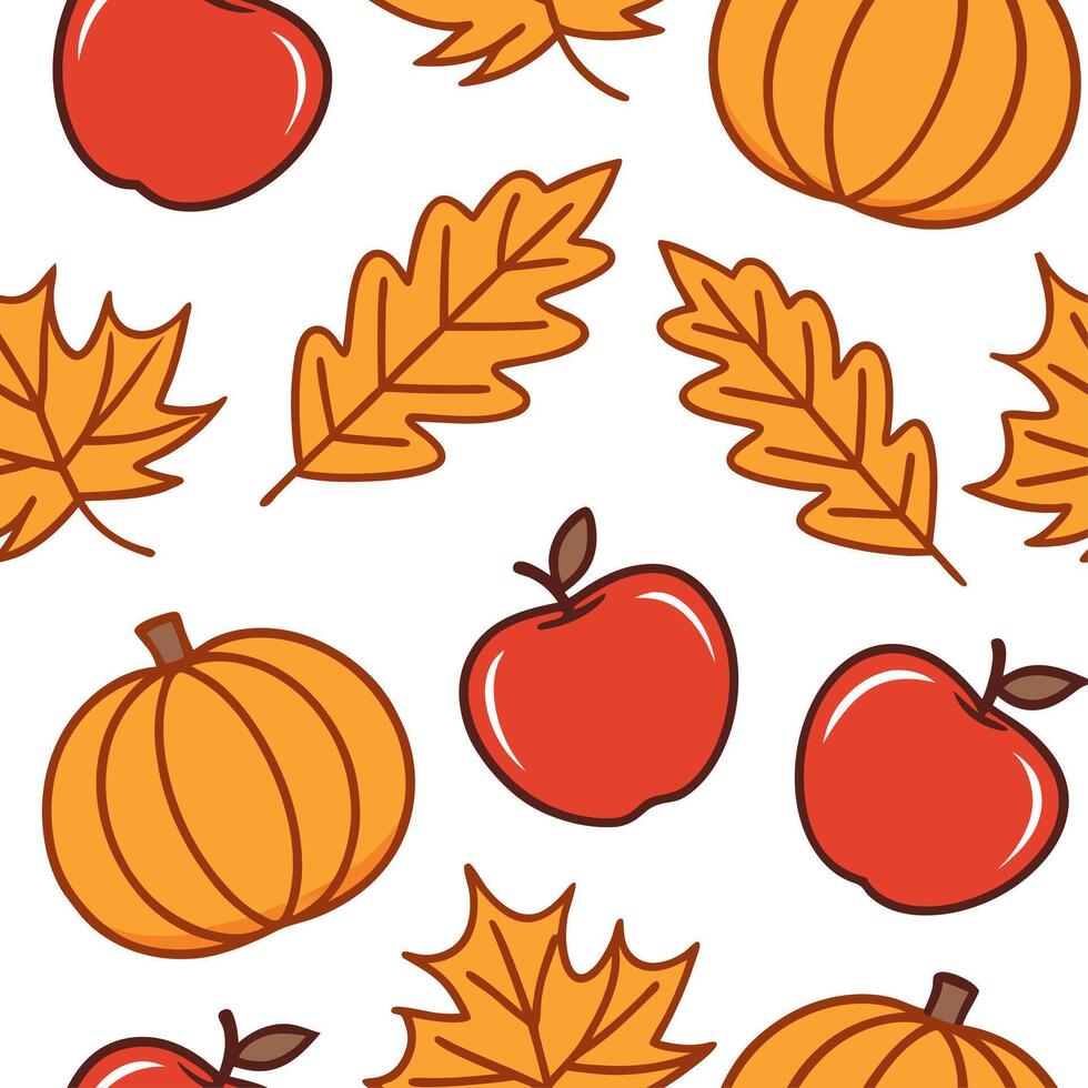 Autumn harvest seamless pattern with crisp apples orange leaves and pumpkins for a warm harvest inspired atmosphere concept as Warm autumn harvest pattern with apples leaves and pu Dynamics vector