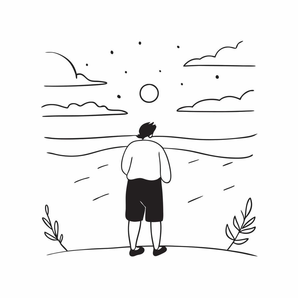 Candid Plus Size Model Enjoying a Sunset concept as A candid photo of a plus size model standing on a beach gazing at a beautiful sunset The scene conveys a sense of peace and ref pure vector