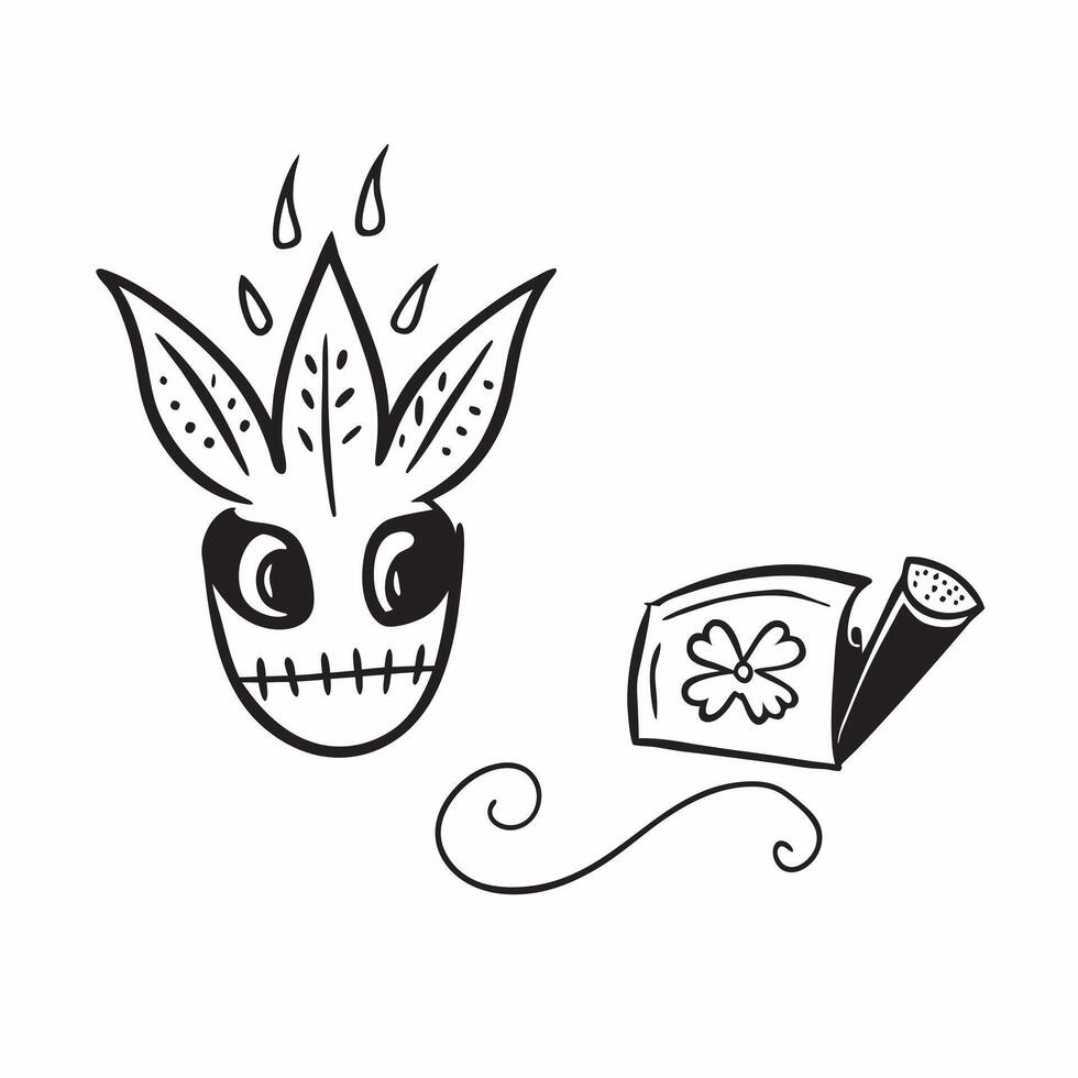 Cempas chil Flower and Sugar Skull Isolated concept as A illustration of a cempas chil flower paired with a sugar skull both isolated on a white background The clean pure vector
