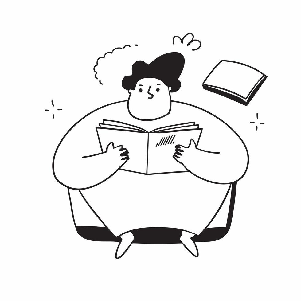 Flat Candid Plus Size Model Reading a Book concept as A candid shot of a plus size model deeply engaged in a book while sitting on a comfortable couch The scene captures the quiet pure vector