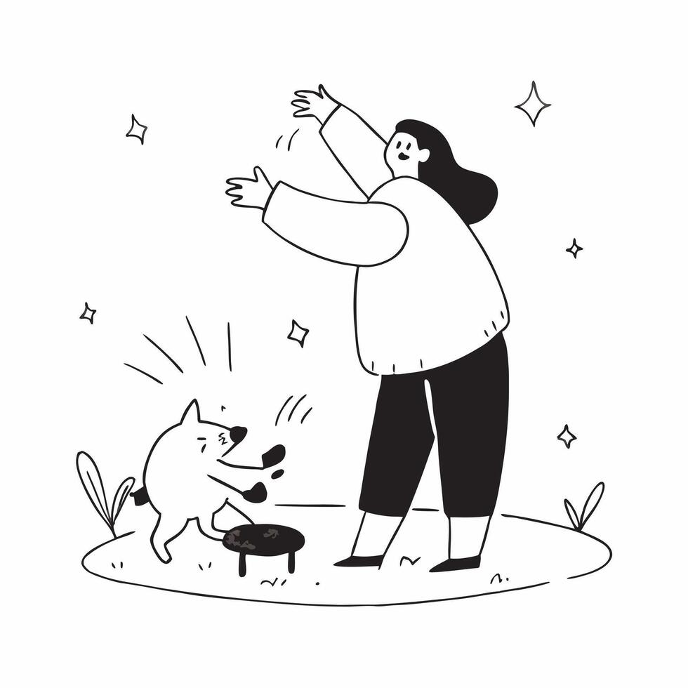 Flat Candid Plus Size Model Playing with a Pet concept as A candid shot of a plus size model playing joyfully with a dog or cat in a sunny backyard The scene captures the warmth a pure vector