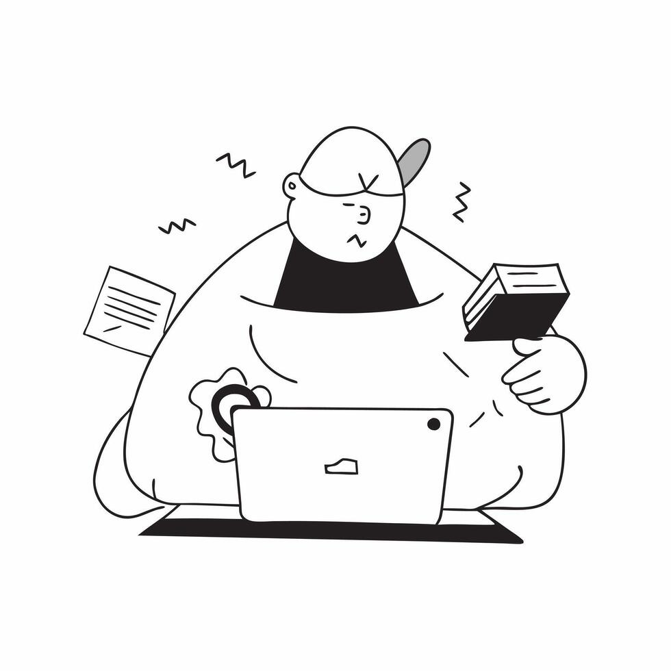 Flat Candid Plus Size Model Working on a Laptop concept as A candid image of a plus size model focused on work while using a laptop at home or in a Cafe The scene highlights produ pure vector