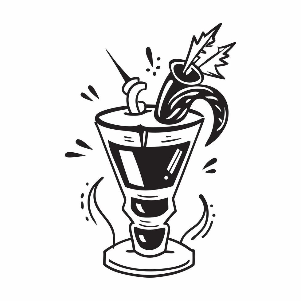 Abstract cocktail shaker forming a tropical palm tree with Shaken Stirred text concept as A lively illustration where an abstract cocktail shaker morphs into a tropical pa Cleans vector