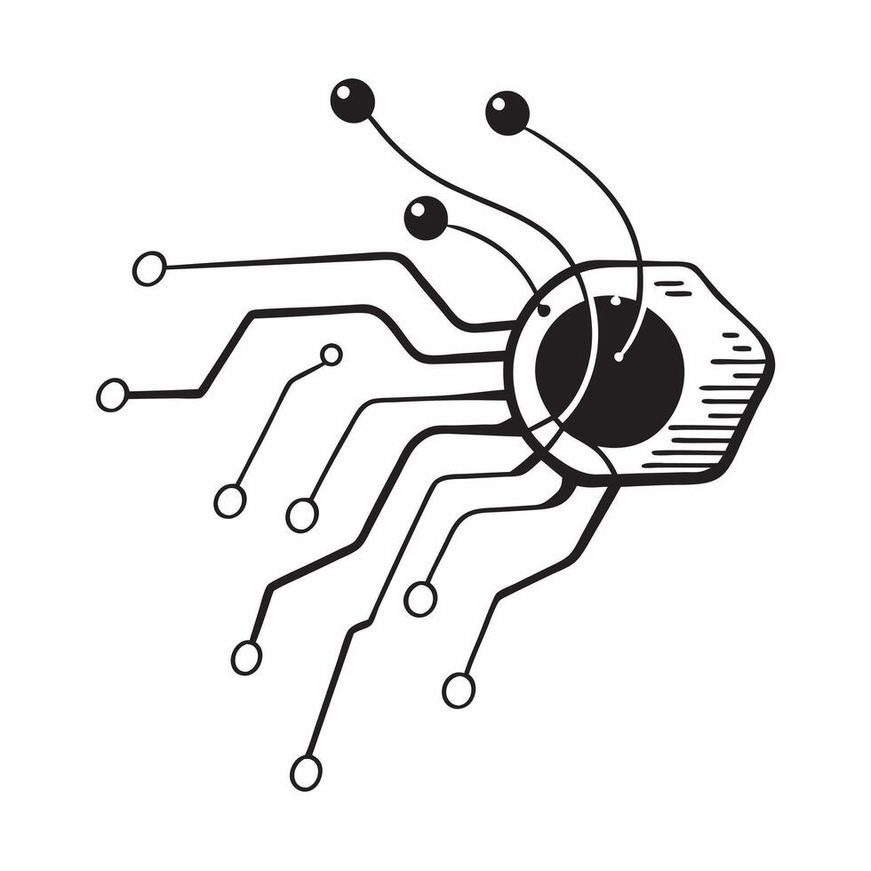 Abstract digital circuit with light pulses on an isolated white background concept as A stylized digital circuit with light pulses traveling through its pathways isolated on a whit Cleans vector