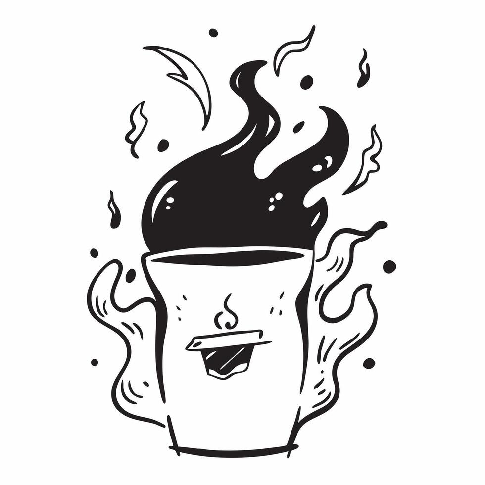 Abstract digital flames forming a glowing hot drink mug concept as Glowing digital flames rise to create the silhouette of a hot drink mug against a dark smoky background The came Cleans vector