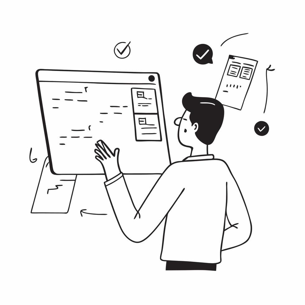 AI specialist candidly working on machine learning algorithms concept as A candid photo of an AI specialist coding and refining machine learning algorithms on multiple screens The Cleans vector