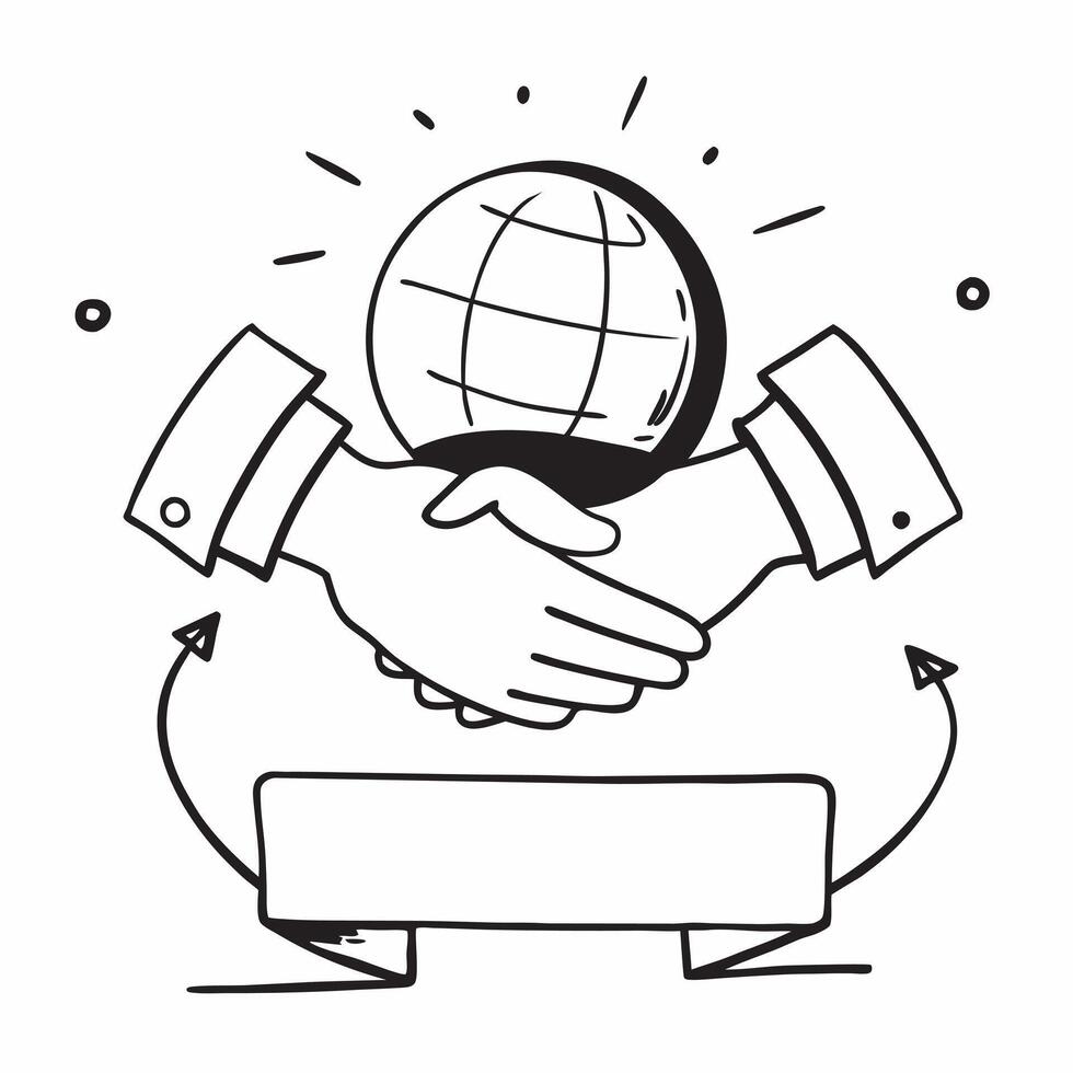 Border frame with globe and handshake for Expansion concept as A border frame featuring a globe and a handshake representing business expansion The design includes ample copy spac Cleans vector