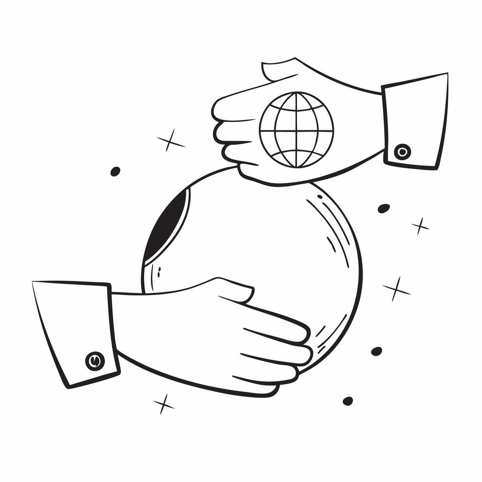 Border frame with handshake and globe for Partnership and copy space concept as A border frame featuring a handshake and globe representing Partnership The design elements frame a Cleans vector
