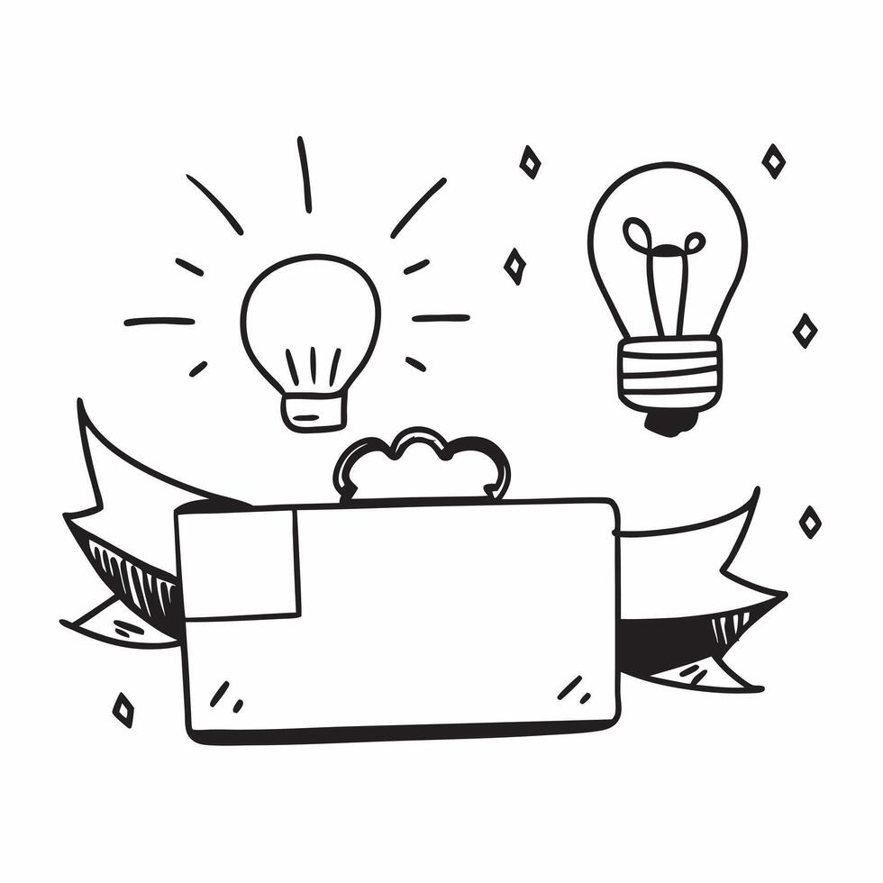 Briefcase and light bulb border frame with Innovative Solutions text and copy space concept as A sleek border frame featuring a briefcase and light bulb in opposite corners with th Cleans vector