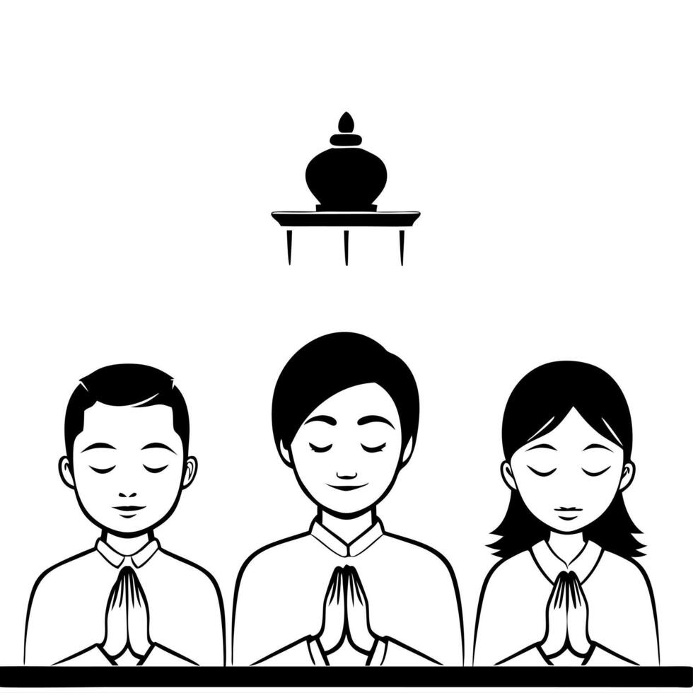 Candid Moment of Family Praying at Mid Autumn Festival concept as A candid shot of a family praying together at an altar during the Mid Autumn Festival with closed eyes and peacefu Cleans Set 2 vector
