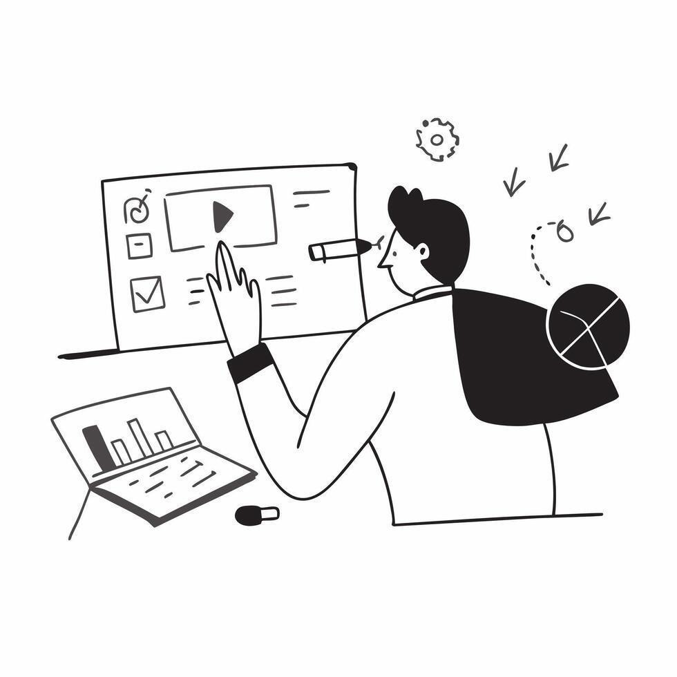 Candid shot of a business analyst reviewing data on a laptop concept as A candid shot of a business analyst deeply focused on reviewing data on a laptop The scene captures the ana Cleans vector