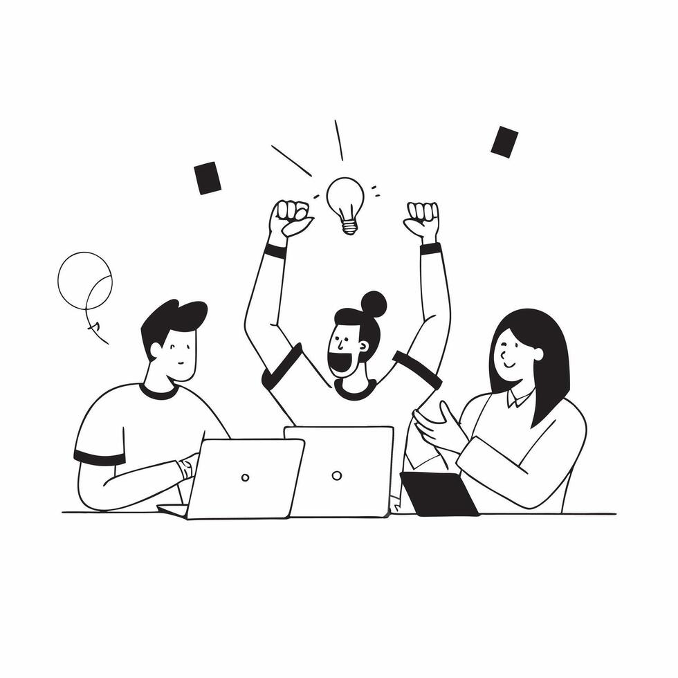 Candid shot of a tech startup team during a product launch concept as A candid shot of a tech startup team during the launch of a new product with the camera capturing the exciteme Cleans vector