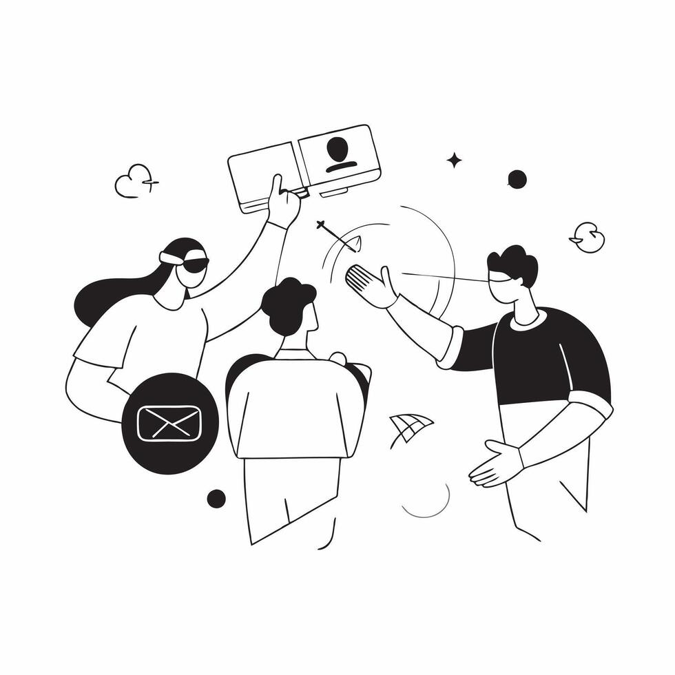 Candid team collaboration on a virtual reality project concept as A candid image of a team collaborating on a virtual reality project with members wearing VR headsets and interacti Cleans vector