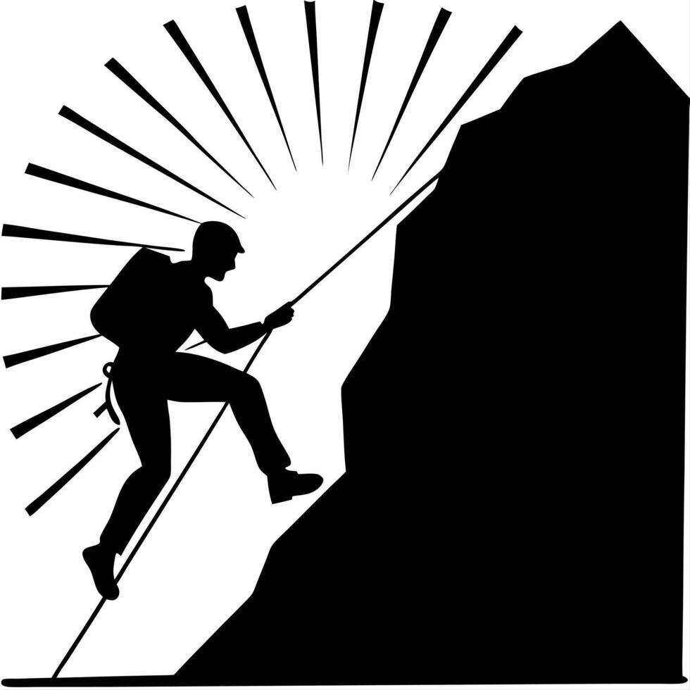 Climber on Glossy Rock Face at Sunrise concept as A climber scaling a glossy rock face at sunrise with the early morning light reflecting off the surface The scene highlights the Cleans vector