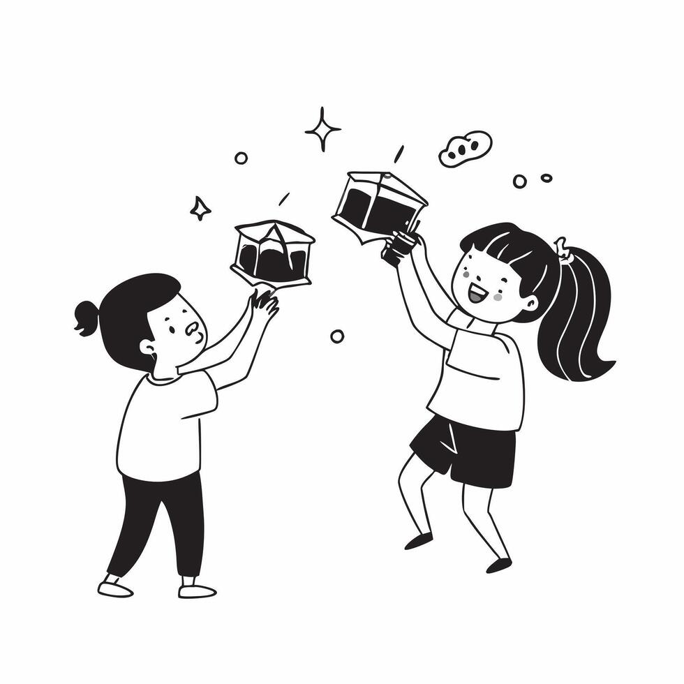 Children Playing with Lanterns in the Backyard concept as A candid capture of children playing with glowing lanterns in the backyard during the Mid Autumn Festival with spontaneous Cleans Set 3 vector