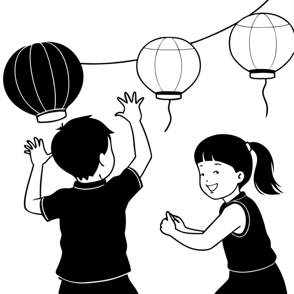 Children Playing with Lanterns in the Backyard concept as A candid capture of children playing with glowing lanterns in the backyard during the Mid Autumn Festival with spontaneous Cleans Set 2 vector