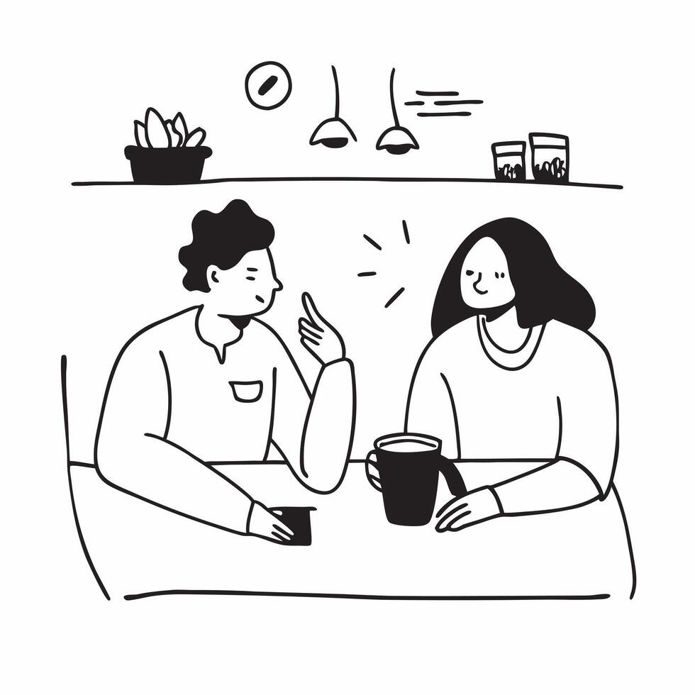 Couple enjoying coffee together at a rustic kitchen table concept as A candid shot of a couple enjoying coffee together at a rustic kitchen table The camera captures the warm home Cleans vector