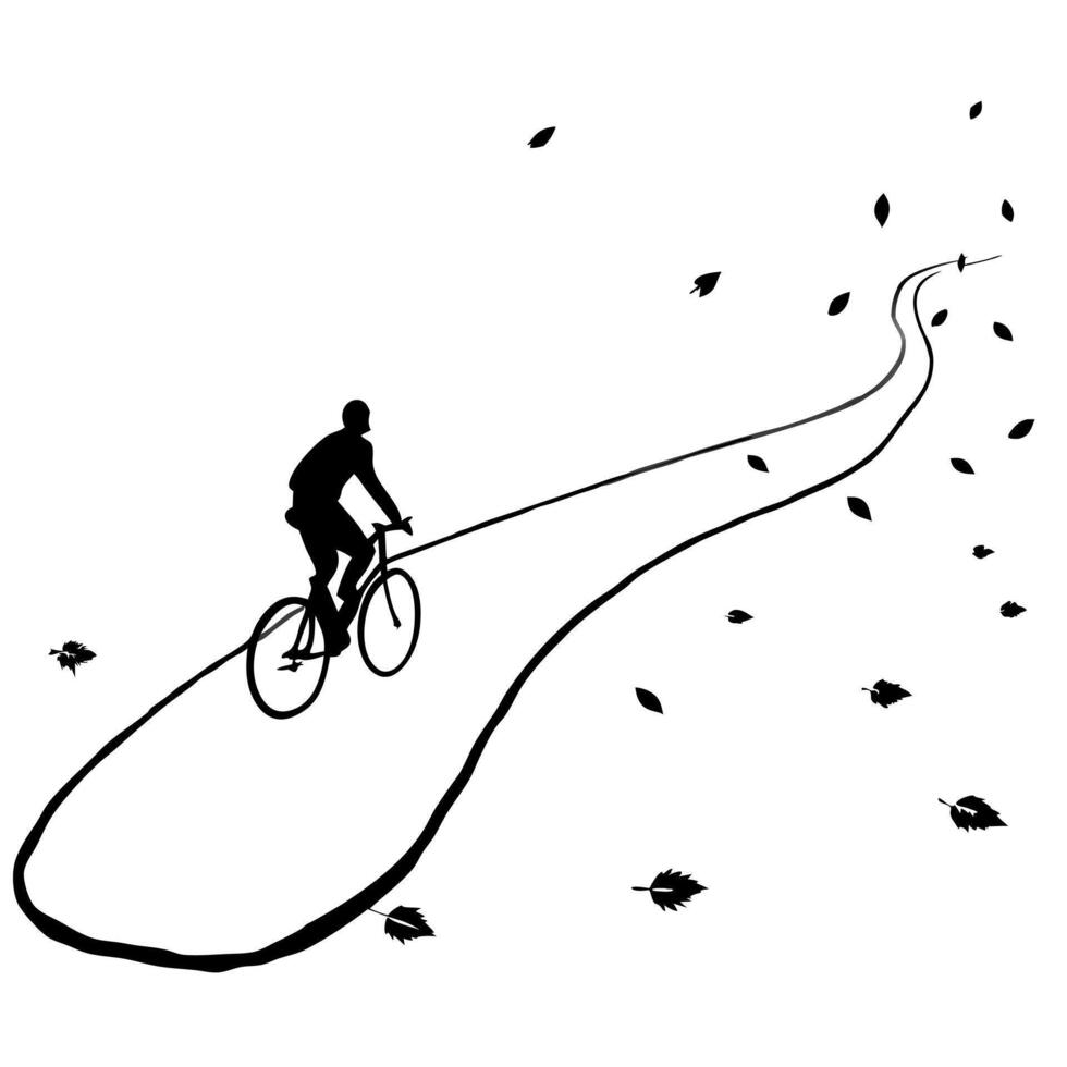 Cyclist on a Glossy Road through Autumn Forest concept as A cyclist riding through a glossy road surrounded by vibrant autumn foliage with golden leaves reflecting light The scene Cleans Set 2 vector