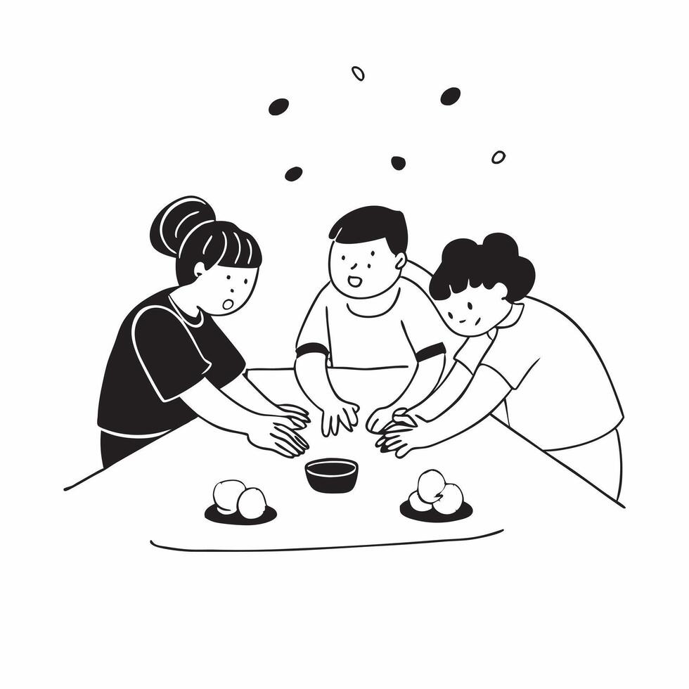 Family Making Mooncakes Together concept as A candid shot of a family making mooncakes together in the kitchen with flour covered hands and joyful expressions The scene captures t Cleans Set 4 vector