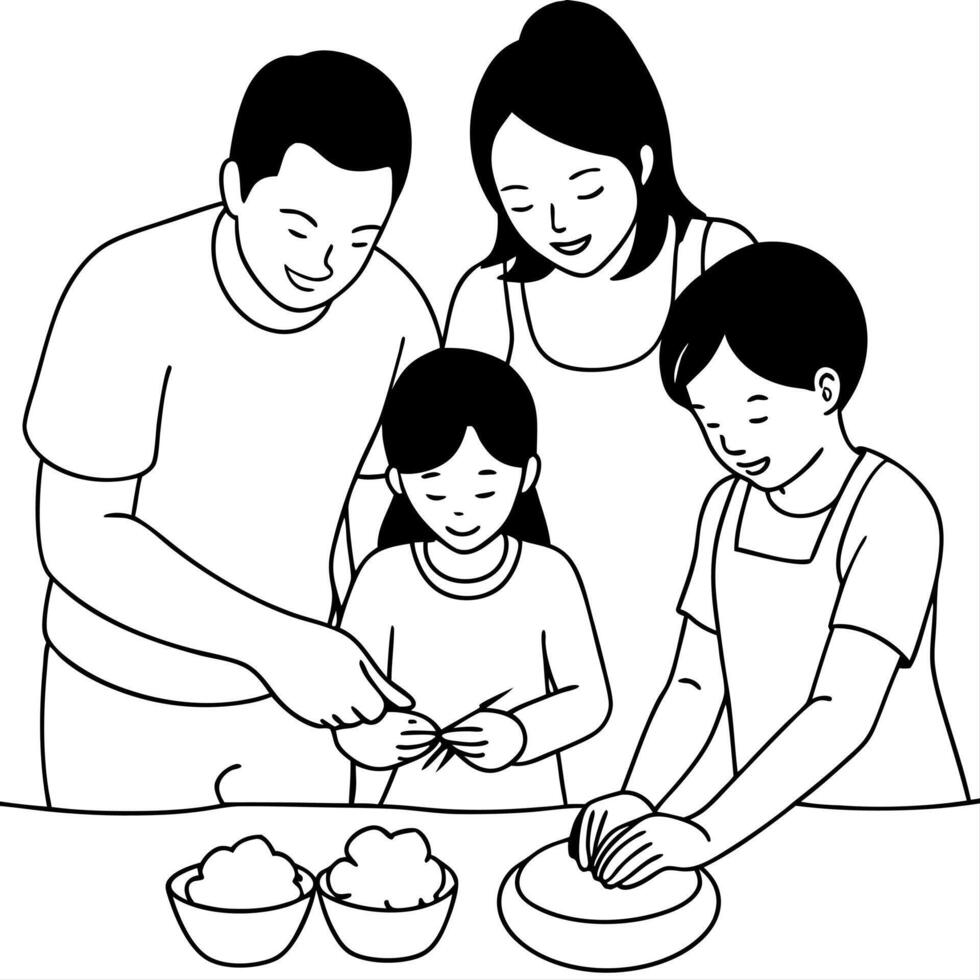 Family Making Mooncakes Together concept as A candid shot of a family making mooncakes together in the kitchen with flour covered hands and joyful expressions The scene captures t Cleans Set 3 vector