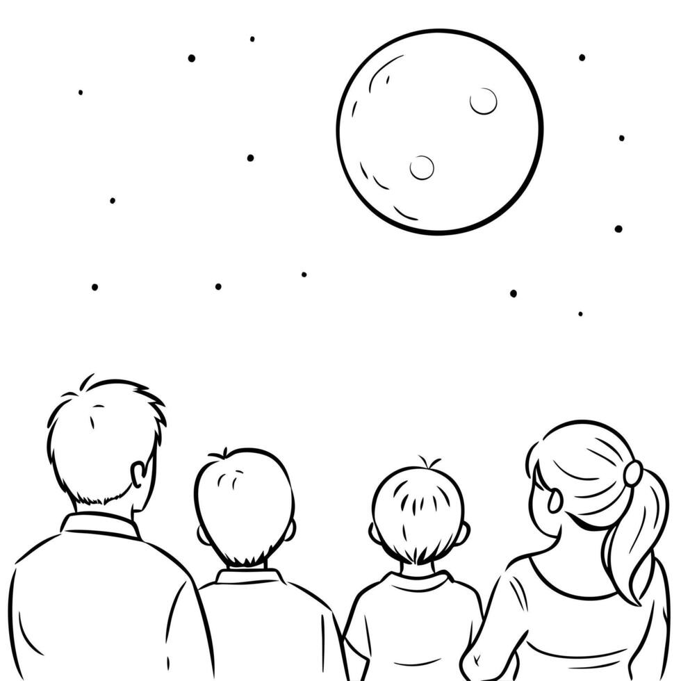 Family Watching the Moon Together at Mid Autumn Festival concept as A candid capture of a family watching the full moon together during the Mid Autumn Festival with expressions of Cleans Set 2 vector