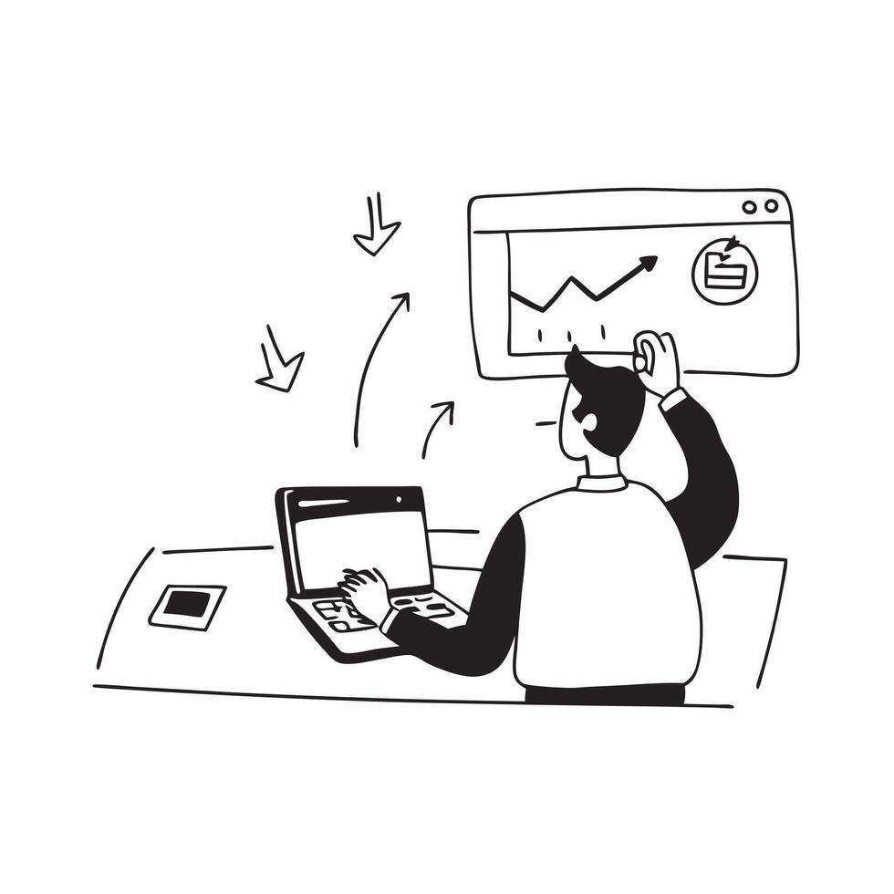 Financial officer checking investment performance on a laptop while sitting in a modern office concept as A candid shot of a financial officer checking investment performance on a Cleans vector