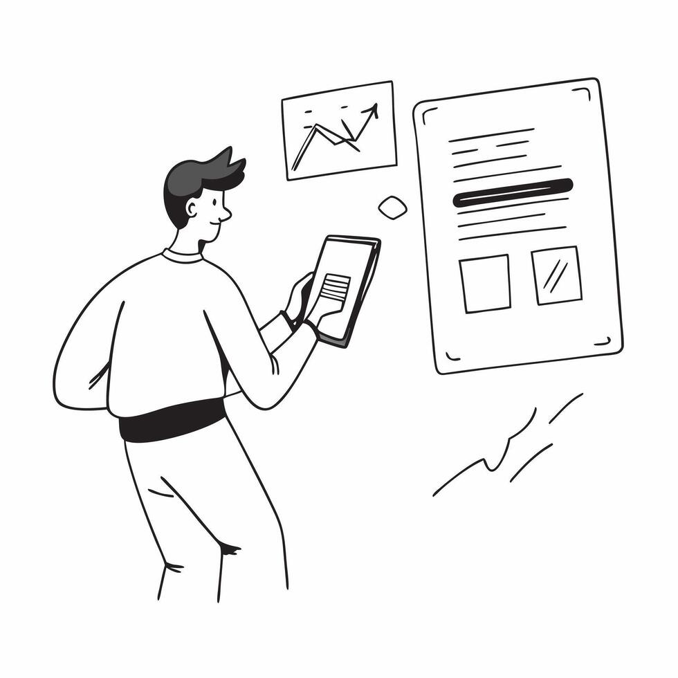 Financial officer checking stock prices on a mobile device while walking concept as A candid shot of a financial officer checking stock prices on a mobile device while walking thro Cleans vector