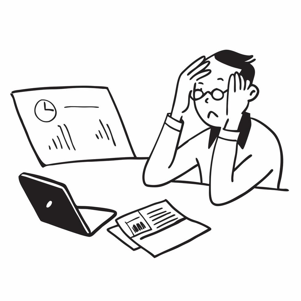 Financial officer looking over financial reports with a concerned expression concept as A candid shot capturing a financial officer sitting at a desk looking over financial reports Cleans vector