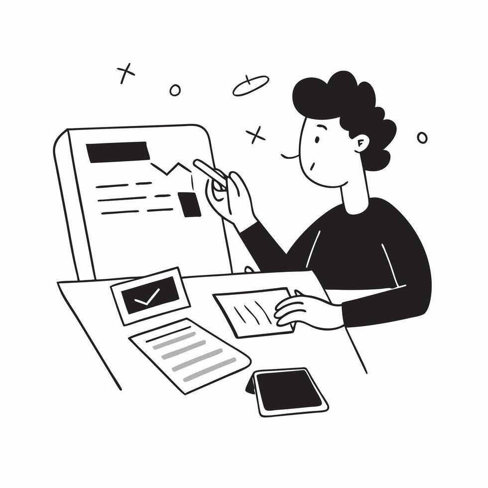 Financial officer reviewing investment portfolios on a tablet concept as A candid image of a financial officer sitting at a desk and reviewing investment portfolios on a tablet Th Cleans vector