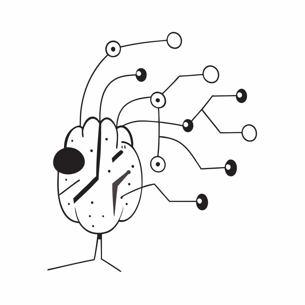 Flat Abstract AI brain with digital nodes on an isolated white background concept as A stylized abstract AI brain connected by glowing digital nodes isolated on a white background Cleans vector