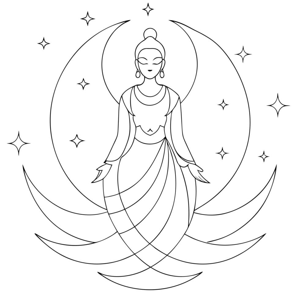 Flat Abstract Digital Art of Moon Goddess concept as A glowing abstract representation of the Moon Goddess a symbolic figure in the Mid Autumn Festival surrounded by luminous shape Cleans vector