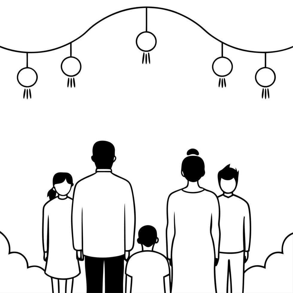 Flat Abstract Digital Art of Festive Reunion concept as A digital abstract scene of a family reunion during the Mid Autumn Festival with glowing elements and symbolic shapes repres Cleans Set 2 vector