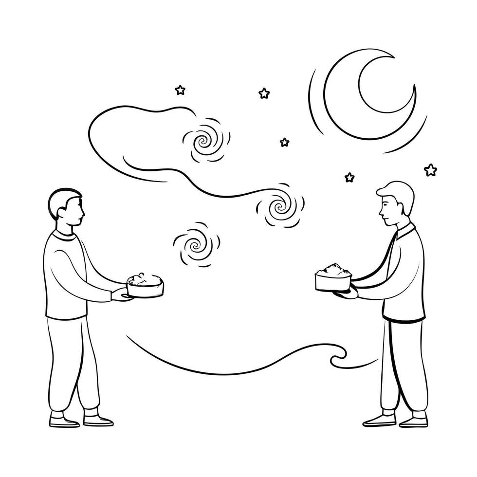 Flat Abstract Digital Art of Mooncake Sharing concept as A glowing abstract scene of people sharing mooncakes during the Mid Autumn Festival with vibrant colors and swirling light Cleans vector