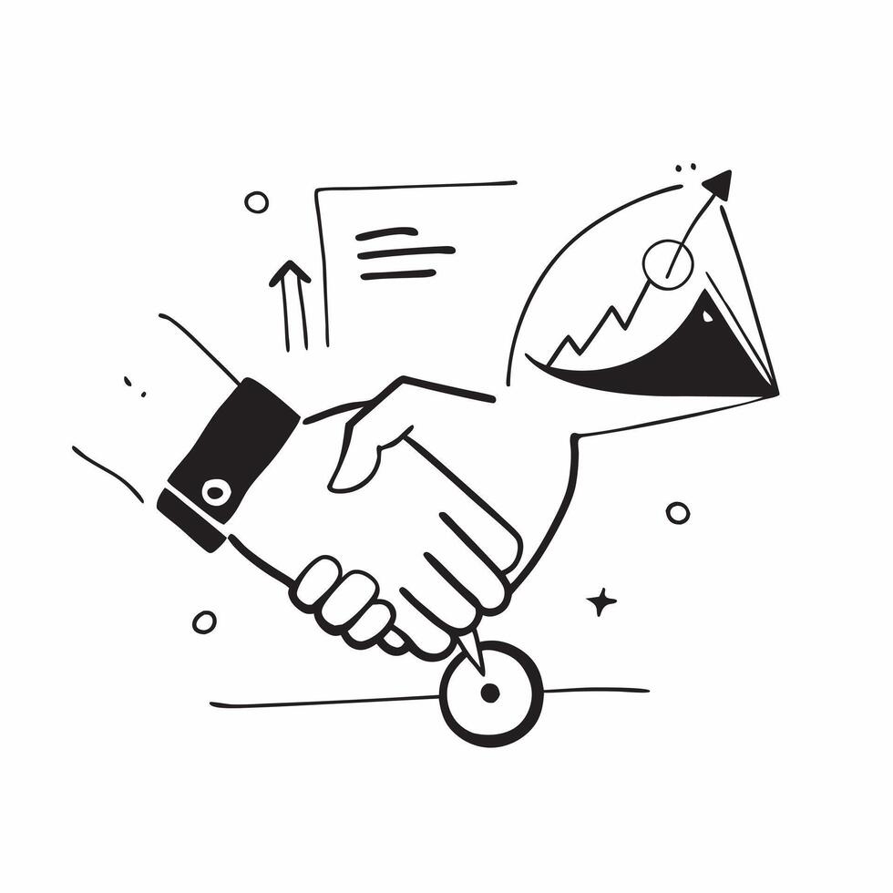 Flat Abstract financial chart and handshake with Partnership Growth text concept as A sleek illustration featuring an abstract financial chart and handshake with the text Pa Cleans vector