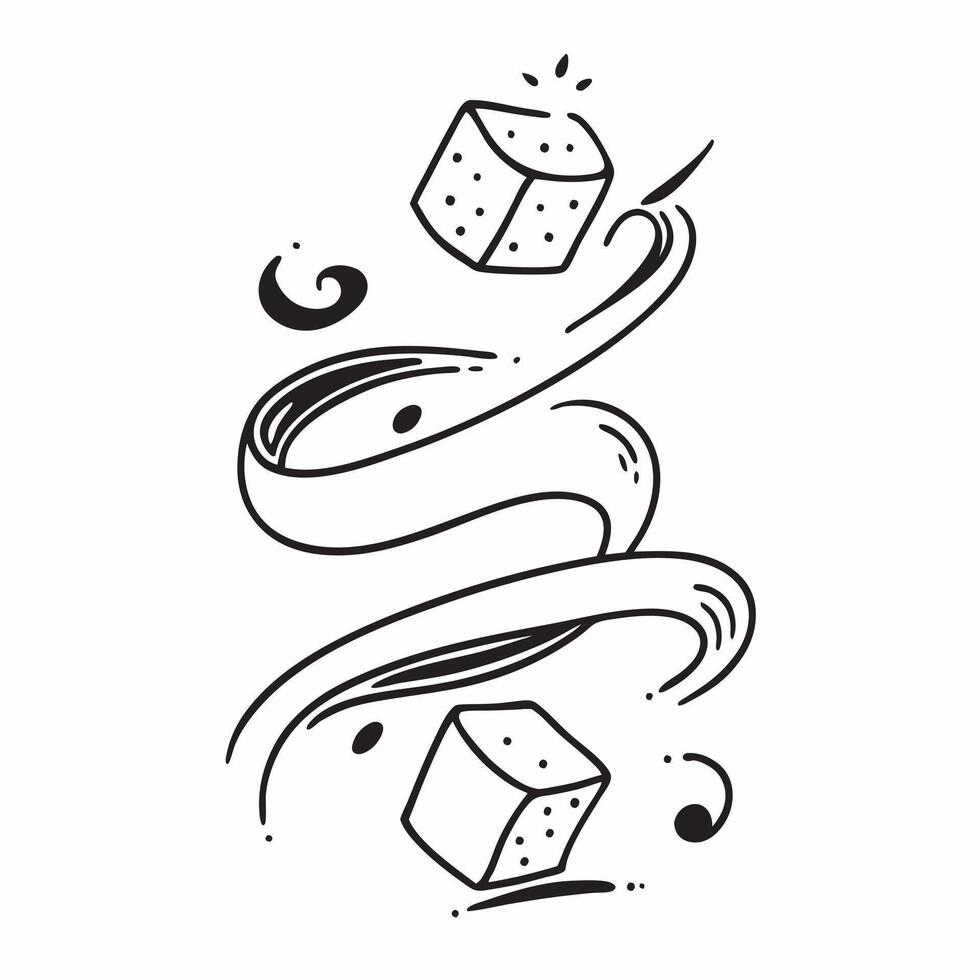 Flat Abstract sugar cubes forming a swirl with Sweet Smooth text concept as A smooth design where abstract sugar cubes create a swirling pattern paired with the text Sweet Cleans vector