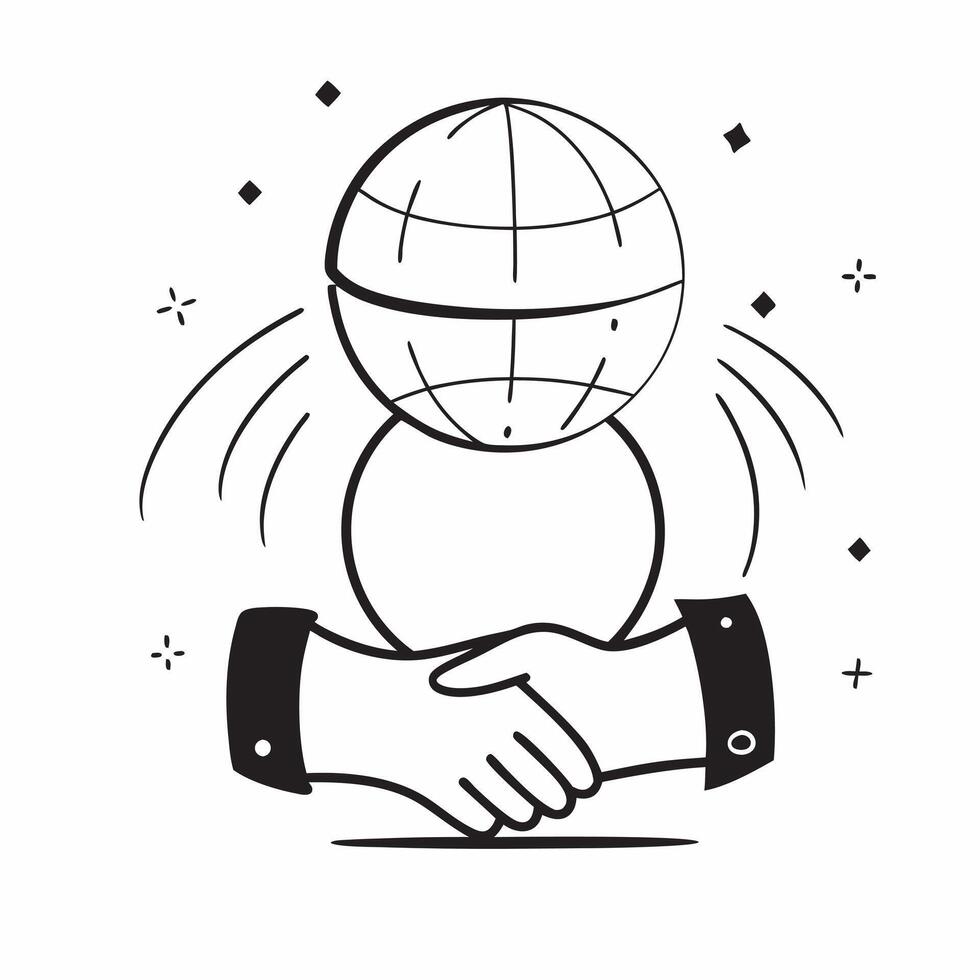 Flat Border frame with globe and handshake for Expansion concept as A border frame featuring a globe and a handshake representing business expansion The design includes ample copy Cleans vector