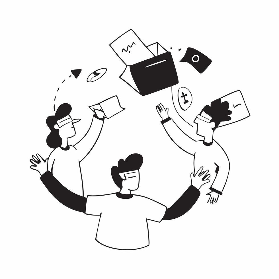 Flat Candid team collaboration on a virtual reality project concept as A candid image of a team collaborating on a virtual reality project with members wearing VR headsets and inte Cleans vector