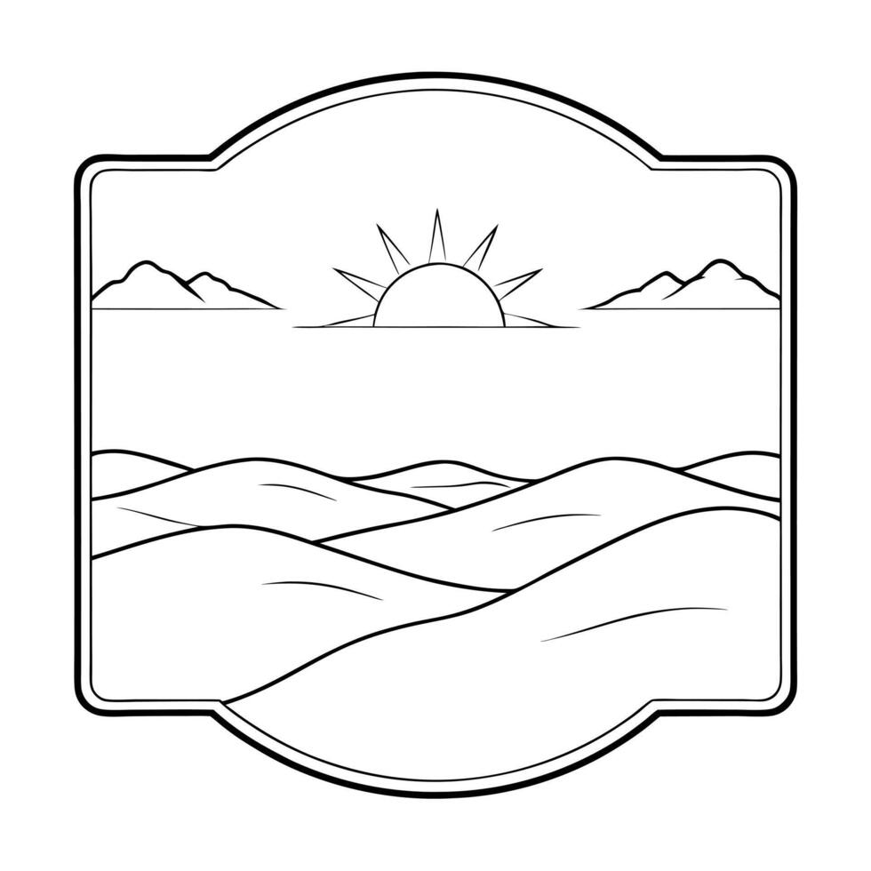 Flat Desert Sand Dunes and Sun Border Frame with Copy Space concept as A border frame featuring desert sand dunes and the sun at opposite ends with ample copy space in the middle Cleans Set 2 vector