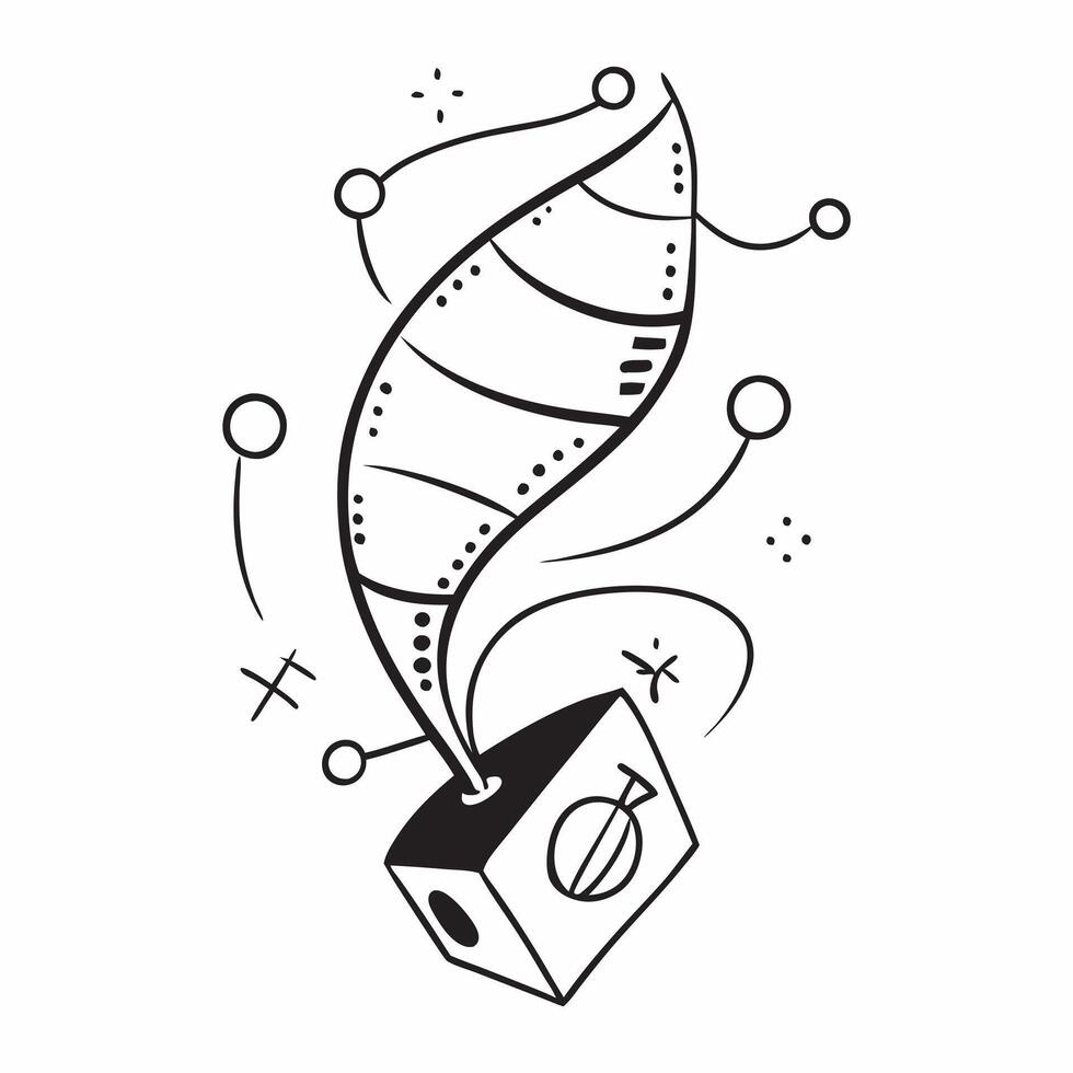 Flat Digital DNA helix with data points on an isolated white background concept as A digital representation of a DNA helix intertwined with data points isolated on a white backgrou Cleans vector