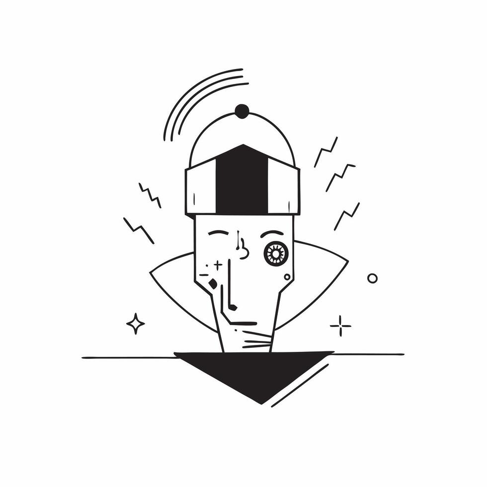 Flat Digital human face with glowing holographic overlay concept as A glowing abstract digital art portrayal of a human face with a holographic overlay of data and symbols The fac Cleans vector