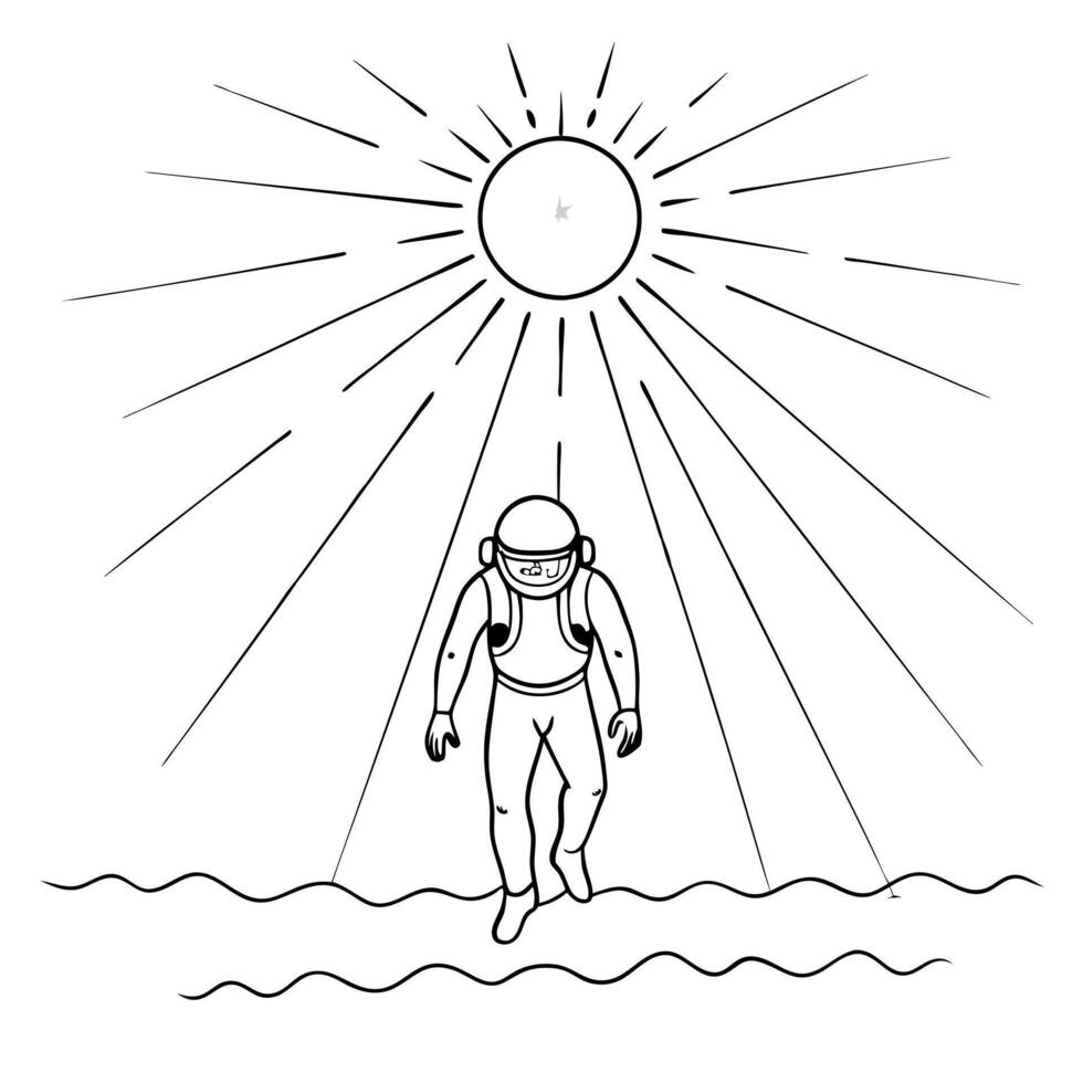 Flat Diver in Glossy Ocean Depths with Sun Rays concept as A diver exploring the glossy depths of the ocean with sun rays filtering through the water creating a mystical atmosphere Cleans Set 2 vector