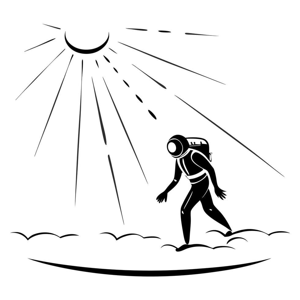 Flat Diver in Glossy Ocean Depths with Sun Rays concept as A diver exploring the glossy depths of the ocean with sun rays filtering through the water creating a mystical atmosphere Cleans vector