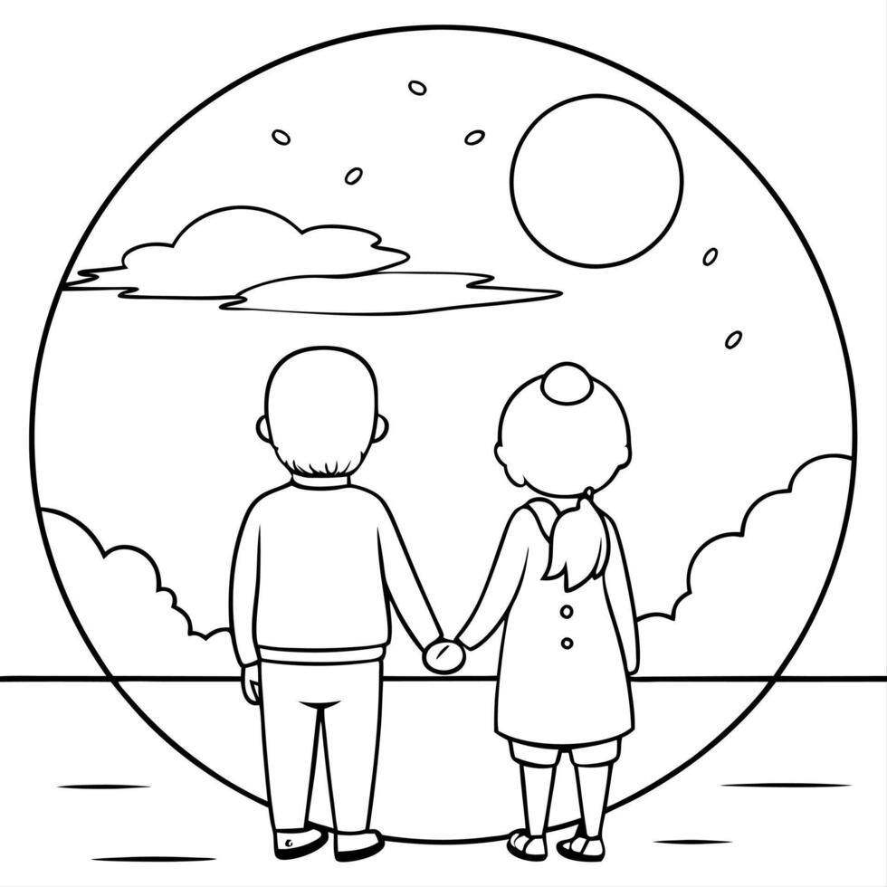 Flat Elderly Couple Enjoying Moonlit Walk During Mid Autumn concept as A candid shot of an elderly couple enjoying a peaceful moonlit walk during the Mid Autumn Festival holding ha Cleans Set 2 vector